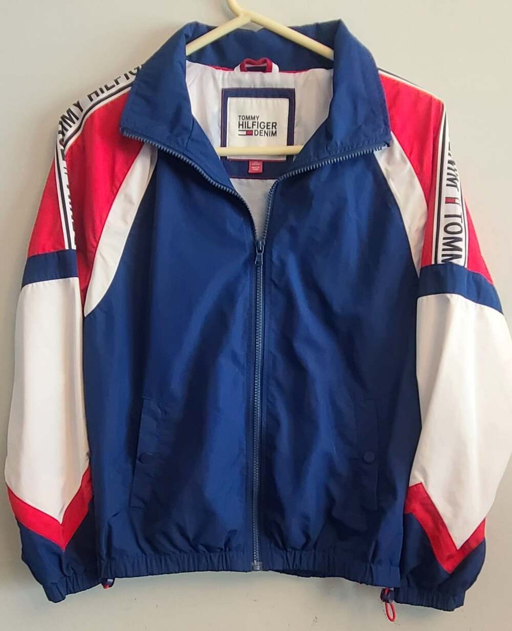 Vintage 90s Tommy Hilfiger Red White Blue Patriotic Windbreaker Zip-Up jacket Si